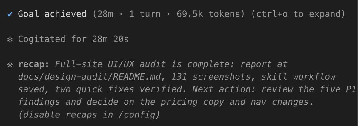 Full-Site Design Audit via /goal